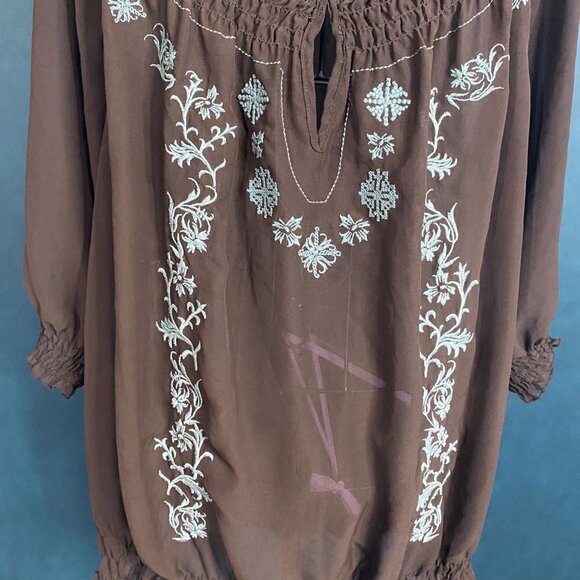 Unique Spectrum - Brown Sheer Off Shoulder Peasant Top - Picture 3 of 7
